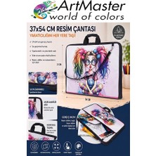 ArtMaster Resim Çantası Desenli Kumaş 37X54 cm 1 Adet ART11 Teknik Resim Dosya Çantası 35X50 cm Askılı Proje Çantası Fermuarlı