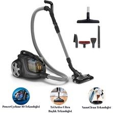 Philips Triactive Ultra Başlık ve Powercyclone 10 Teknolojisi ile Premium Toz Torbasız Elektrikli Süpürge, Metalik Gri