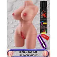 Aşkın Deposu 3 kg Xxxl Büyük Boy Çift Işlevli Süper Silikon Yarım Vücut + 100ML Çilekli Jel +10 Mod Titreşim ile Beraber Süper Set