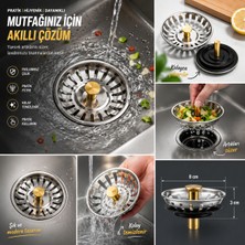 Medushop Paslanmaz Çelik Lavabo Gider Süzgeci 8 cm Mutfak Banyo Atık Önleyici Filtre Tıpası
