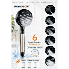 MAYAGLORY Multi 6 Fonksiyonlu Filtreli Duş Başlığı Yüksek Basınçlı Su Tasarruflu ve Kireç Önleyici Siyah El Duşu