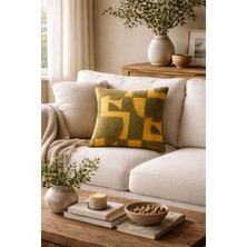 Casa Naturale Art Haki Punch Nakışlı, Fermuarlı, Keten Görünümlü Polyester Dekoratif Yastık Kılıfı 7127-08-601