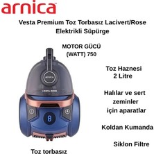 Arnica Vesta Premium Toz Torbasız Lacivert / Rose Elektrikli Süpürge