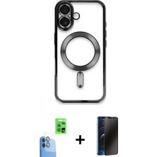 Marsilyan™- iPhone 16 Kılıf Nova Işık Özel Seri - Siyah 3D Antistatik Hayalet Cam Ekran Koruyucu + Raze Metal Kamera Lens - Lt