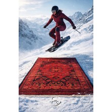 Luxess Halı Semerkant Afgan AFG889B Etnik Türkmen Afgan Desen Halı Zamansız Ipeksi Üst Kalite Kırmızı Bordo Renk