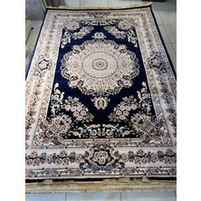 Semerkant Semerkatn Halı 3658D Lacivert Krem Ipeksi Geleneksel Renkli Göbekli Klasik Desen Salon Halısı Modern