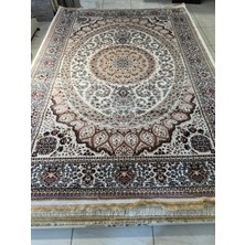 Semerkant Halı C857AA Bej Beyaz Ipeksi Geleneksel Renkli Göbekli Klasik Desen Salon Halısı Modern
