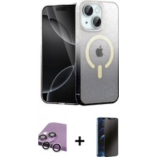 Marsilyan™- iPhone 14 Kılıf Eksen Minimal Özel Seri - Siyah 3D Antistatik Hayalet Cam Ekran Koruyucu + Raze Metal Kamera Lens - Gs