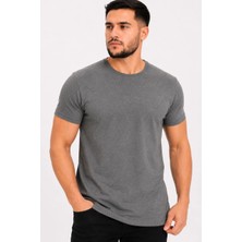 Tarz Yeri Erkek Basic Tişört Bisiklet Yaka Kısa Kol Günlük Yazlık Slim Fit T-Shirt - Antrasit