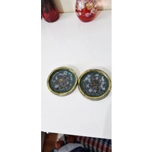 PINAXAR Vintage Çiçek Desenli Bardak Altlığı 2’li Set - Eskitme Altın Varak Epoksi 12X12 cm