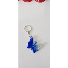 PINAXAR Mavi Kelebek Anahtarlık - Simli Epoksi Şık Hediye Tasarım 5 cm