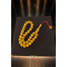 Şahbey Tesbih Iri Küre Kesim Yoğun Hareli Havşalı Habbe / Osmanlı Püskül / Sıkma Kehribar Tesbih / Premium Kutulu