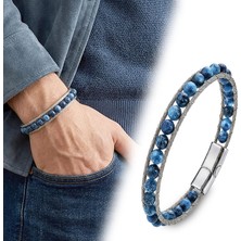 Moncuk Design Mavi Akik Doğaltaş ve Çelik Halat Bileklik 33512B2DH14