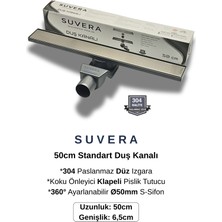 Suvera 50CM Paslanmaz Izgaralı Koku Önleyici Klapeli Duş Kanalı Takımı – Ø50 mm S-Sifon