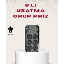 6’lı Grup Priz Termal Korumalı USB Type-C Çoklu Priz 2 Metre Kablo TKNPX-4342
