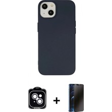 Marsilyan™- iPhone 14 Kılıf Ahenk Serisi - Siyah 3D Antistatik Hayalet Cam Ekran Koruyucu + Pvd Metal Kamera Lens - Gs