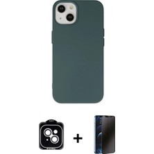 Marsilyan™- iPhone 14 Kılıf Ahenk Serisi - Siyah 3D Antistatik Hayalet Cam Ekran Koruyucu + Pvd Metal Kamera Lens - Gs