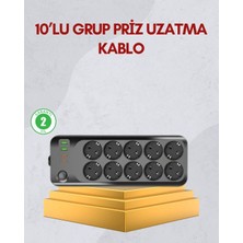 10 Prizli Uzatma Kablosu Termal Koruma USB Type-C Hızlı Şarj 2500W TKNPX-4342