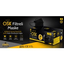Meltblown Filtreli, 3 Katlı Yassı Ipli Yumuşak Siyah Maske 50 Adet