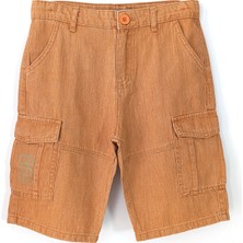 DobaKids Erkek Çocuk Kiremit Rengi 68 Kolej Baskılı Tencel Kargo Kapri Pantolon 4-14 Yaş Genius Series