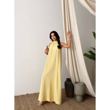 Nice Boutique Boyundan Bağlamalı Keten Salaş Midi Elbise