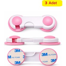 Demet Home 3 Adet Pembe Çocuk Bebek Güvenlik Çekmece Kapak Dolap Kilidi Emniyet Kilidi 3M