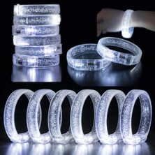 Zenvia Mey Ithalat® Beyaz-Gümüş LED Işıklı Baskı Yapılabilen Pilli Bileklik Bilezik 1,5 cm Geniş