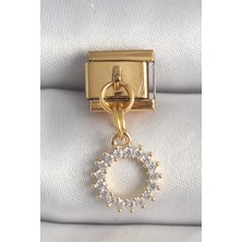 316L Çelik Gold Renk Zirkon Taşlı Sallantı Güneş Model Nomination Charm 5886 - HS9039-2876