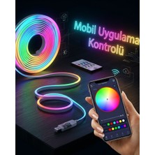 Akıllı Rgb LED Neon Şerit Işık 3m USB Bağlantılı Uzaktan Kumanda ve Mobil Uy - HS2535-8243
