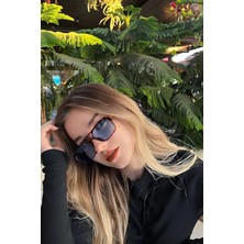 Macerati Mavi Geometrik Unisex Güneş Gözlüğü Retro Stil Güneş Gözlüğü
