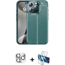 Marsilyan™- iPhone 16 Pro Max Kılıf Doruk Klasik Özel Seri - Siyah 3D Antistatik Cam Ekran Koruyucu + Pers Alüminyum Kamera Lens - Gs