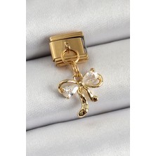 316L Çelik Sallantılı Zirkon Taşlı Fiyonk Model Gold Renk Nomination Charm 5886 - HS4319-9860