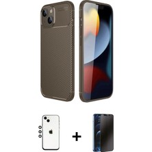 Marsilyan™- iPhone 14 Kılıf Eksen Form Prime - Siyah 3D Antistatik Hayalet Cam Ekran Koruyucu + Shine Kamera Lens - Gs