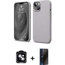 Marsilyan™- iPhone 14 Kılıf Kozmos Yansıma Özel Seri - Siyah 3D Antistatik Hayalet Cam Ekran Koruyucu + Pvd Metal Kamera Lens - Gs