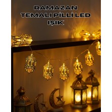 Pilli Ramazan Işıkları Altın Renk Fener Figürlü LED Süsleme - HS4544-9910