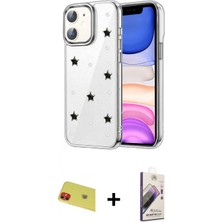 Marsilyan™- iPhone 11 Kılıf Yörünge Form - Siyah Bilvis 3D Mat Cam Ekran Koruyucu + Rainbow Kamera Lens Koruma Cam - Kı