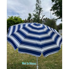 Mavi Su Dünyası Plaj Deniz Balkon Şemsiyesi | %50 Pamuk %50 Porselen Kumaşlı Şemsiye | Bidonsuz | Eğilebilir | 2 Metre Şemsiye | 10 Telli Şemsiye