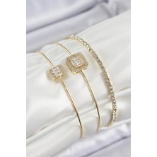 Pirinç Zirkon Taşlı Baget Model Gold Renk Vip 3'LÜ Kadın Bileklik 5886 - HS6889-4511