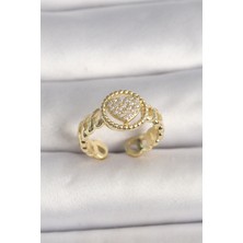 Pirinç Gold Renk Ayarlanabilir Zirkon Taşlı Kalp Model Kadın Yüzük 5886 - HS8968-6616
