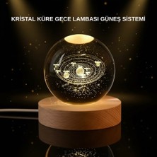 LED Işıklı Kristal Küre Ahşap Standlı Dekoratif Gezegen Model - HS8859-4087