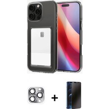 Marsilyan™- iPhone 16 Pro Max Kılıf Doruk Klasik Koleksiyonu - Siyah 3D Antistatik Hayalet Cam Ekran Koruyucu + Pers Alüminyum Kamera Lens - Gı