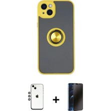Marsilyan™- iPhone 14 Kılıf Yörünge Çizgi - Siyah 3D Antistatik Hayalet Cam Ekran Koruyucu + Shine Kamera Lens - Gs