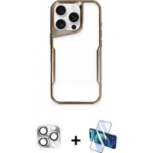Marsilyan™- iPhone 16 Pro Max Kılıf Akış Çizgi Koleksiyonu - Siyah 3D Antistatik Cam Ekran Koruyucu + Pers Alüminyum Kamera Lens - Gs