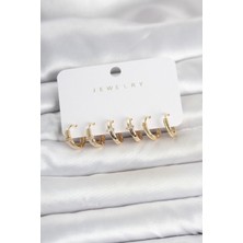 Pirinç Gold Renk Halka Kadın Küpe Seti 5886 - HS8805-7603