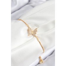 Pirinç Zirkon Taşlı Kelebek Model Gold Renk Asansörlü Kadın Bileklik 5886 - HS5997-7763