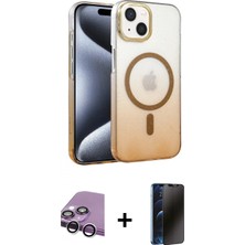 Marsilyan™- iPhone 14 Kılıf Ahenk Doku Özel Seri - Siyah 3D Antistatik Hayalet Cam Ekran Koruyucu + Raze Metal Kamera Lens - Gs