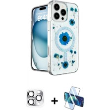 Marsilyan™- iPhone 16 Pro Max Kılıf Kozmos Doku - Siyah 3D Antistatik Cam Ekran Koruyucu + Pers Alüminyum Kamera Lens - Gs