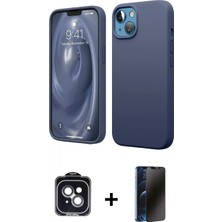 Marsilyan™- iPhone 14 Kılıf Kozmos Yansıma Özel Seri - Siyah 3D Antistatik Hayalet Cam Ekran Koruyucu + Pvd Metal Kamera Lens - Sh