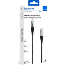 HiboTekno 2m LED Göstergeli 27W Usb-C To Lightning Örgü Şarj ve Veri Kablosu (3A)HIZLI Şarjkablosu