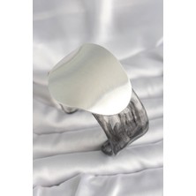 Siyah Mermer Desen Akrilik Pilastik Gümüş Plaka Model Vintage Kadın Bilezik 5886 - HS7166-5863